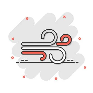 Wind icon in comic style. Air cartoon vector illustration on white isolated b 스톡 일러스트