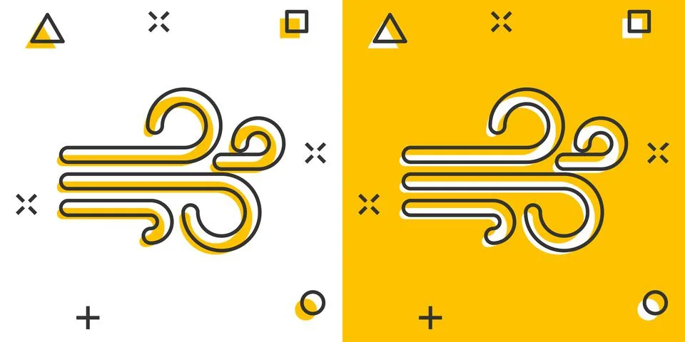 Wind icon in comic style. Air cartoon vector illustration on white isolated b 스톡 일러스트