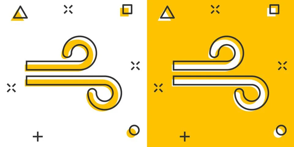 Wind icon in comic style. Air cartoon vector illustration on white isolated b 스톡 일러스트