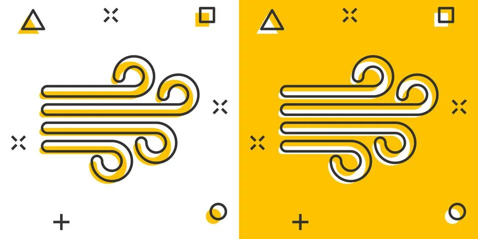 Wind icon in comic style. Air cartoon vector illustration on white isolated b 스톡 일러스트
