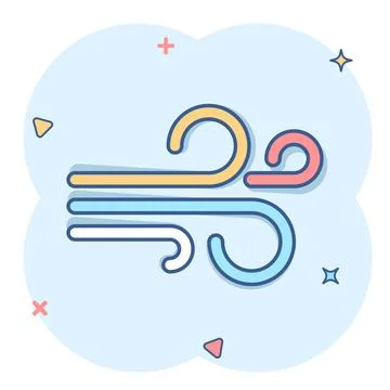 Wind icon in comic style. Air cartoon vector illustration on white isolated b 스톡 일러스트