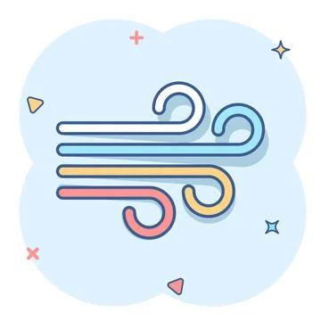 Wind icon in comic style. Air cartoon vector illustration on white isolated b 스톡 일러스트