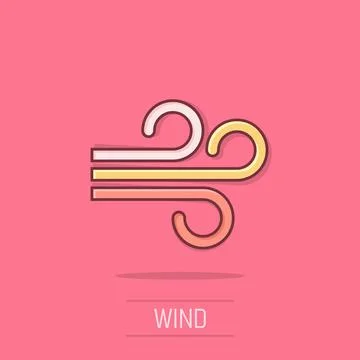 Wind icon in comic style. Air cartoon vector illustration on isolated backg.. Stockillustratie