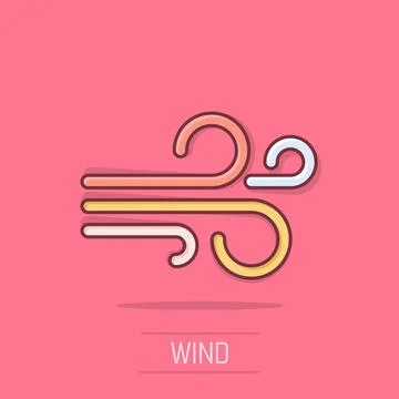 Wind icon in comic style. Air cartoon vector illustration on isolated backg.. Stockillustratie