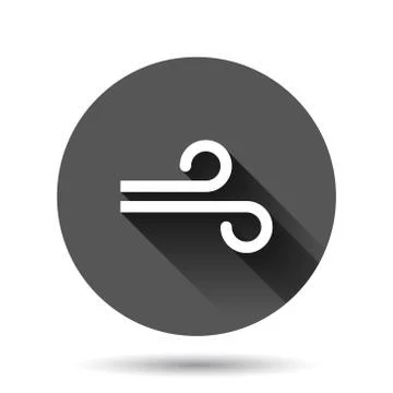 Wind icon in flat style. Air vector illustration on black round background wi Stock Illustration