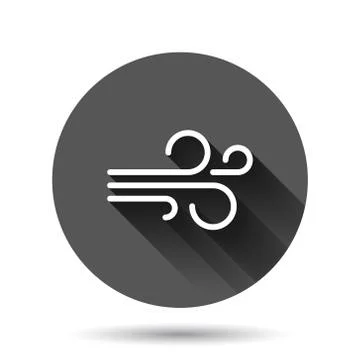 Wind icon in flat style. Air vector illustration on black round background wi Stock Illustration