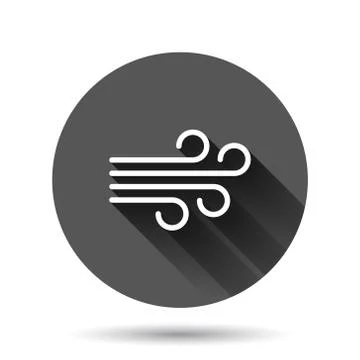 Wind icon in flat style. Air vector illustration on black round background wi Stock Illustration