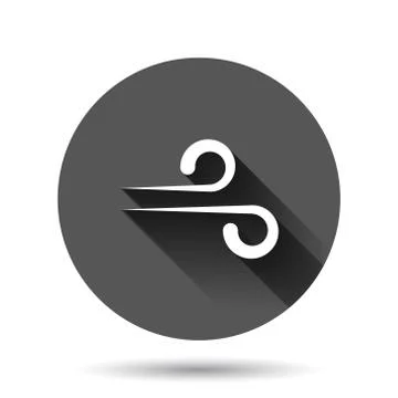 Wind icon in flat style. Air vector illustration on black round background wi Stock Illustration