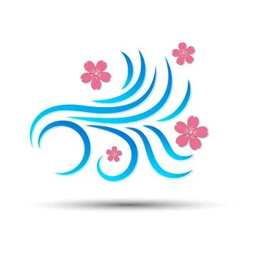 Wind icon with pink sakura falling flowe Stock Illustration