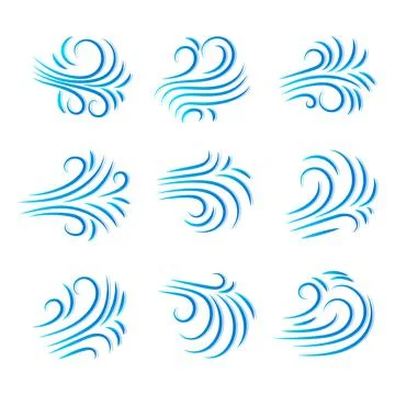 Wind icon set. A symbol of windy weather. Vector images isolated on white bac Stock Illustration