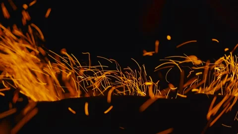Wind inflates strong stream of sparks and fire. Stock Footage 137112886