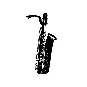 Wind instrument logo, baritone saxophone silhouette suitable for music Stock Illustration