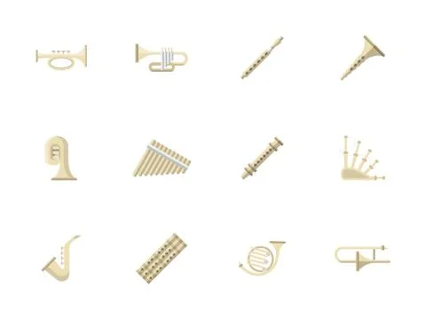 Wind instruments flat color vector icons イラスト素材