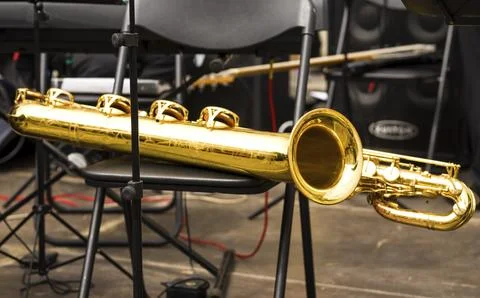 Wind instruments. Hands on musical instruments. Musicians play pipes.  Hand.. Stock Photos