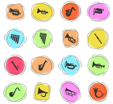 Wind instruments icon set Stock Illustration