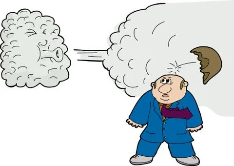 Wind lifting toupee from man Stock Illustration