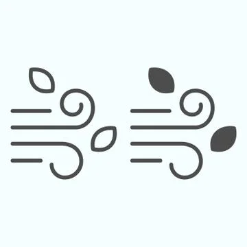 Wind line and solid icon. Cold blowing threads and leafs. Autumn season vector Stock Illustration
