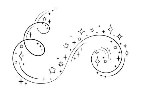 Wind lines, magic spell.Magic wand. Swirling movement of fairy dust. Stars,.. Stock Illustration