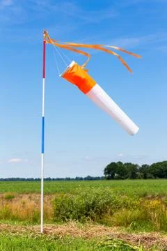Wind meter in rural area with blue sky Stock Photos