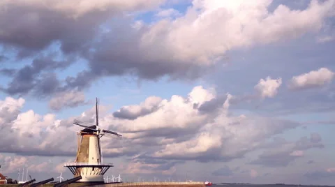 Wind mill and wind turbines in Dutch town Vlissingen. Video stock 41312486