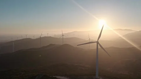 Wind mill farm Aerial view Windmill turbines electricity. Renewable green energy 스톡 동영상 306338429