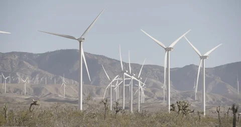 Wind Mill Farm in California Desert Stock Footage 89942380