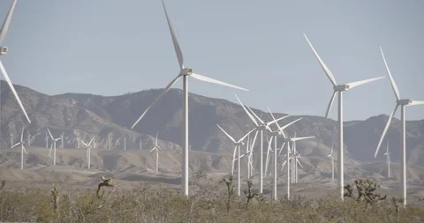 Wind Mill Farm in Motion at California Foothills Stock Footage 89942393