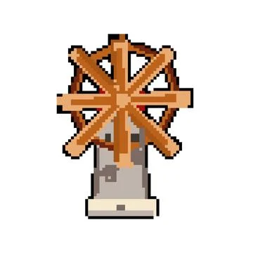 Wind mill farm pixel art vector illustration Ilustração Stock