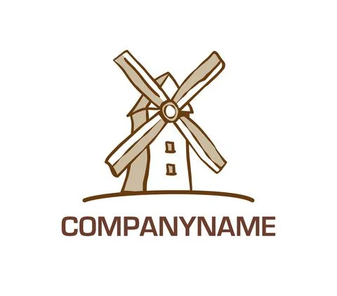 Wind mill. Hand drawn in the old style. Ready logo Stock Illustration
