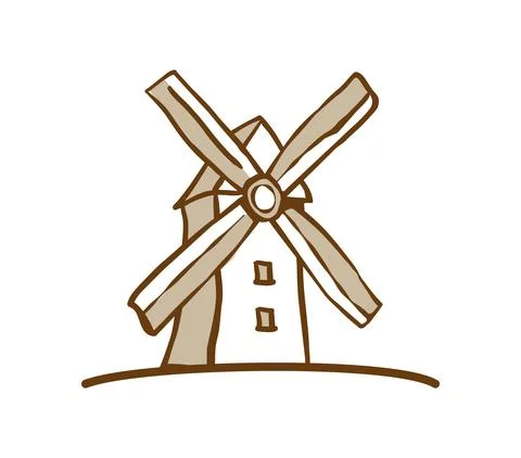 Wind mill. Hand drawn in the old style Stock Illustration