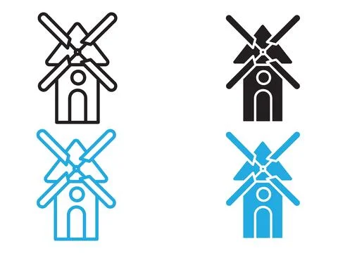 Wind mill icon black and white vector outline sign Stock Illustration