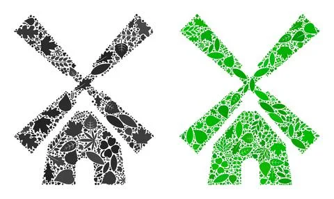 Wind Mill Icon Eco Collage of Floral Elements Stock Illustration