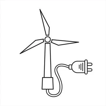 Wind mill icon with plug. Green energy concept Illustrazione stock
