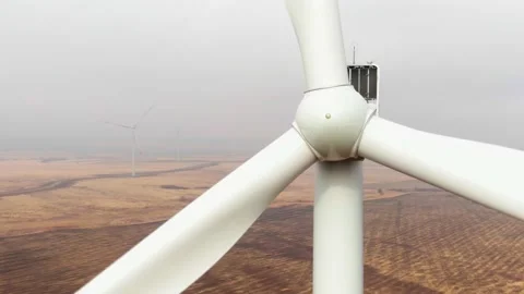 Wind mill rotor close up shot, aerial view Stock Footage 168258342