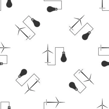 Wind mill turbine generating power energy and light bulb icon seamless pattern Stock Illustration