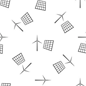 Wind mill turbines generating electricity and solar panel icon seamless pattern Stock Illustration