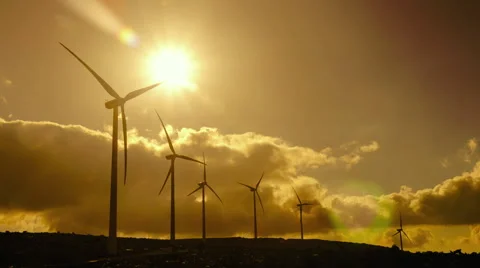 Wind mill turbines site on mountain timelapse with cloudy sky Stock Footage 49937739