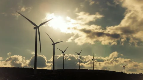 Wind mill turbines site on mountain timelapse with cloudy sky Stock Footage 49969302