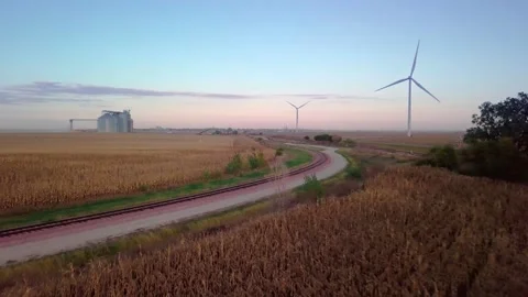 Wind-mill Turbines Spin Creating Green Renewable Clean Energy Electricity Video stock 168597139