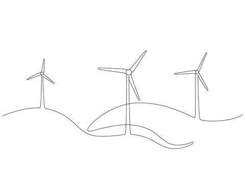 Wind mill, wind generator energy, single continuous line art drawing. Windmil Stock Illustration