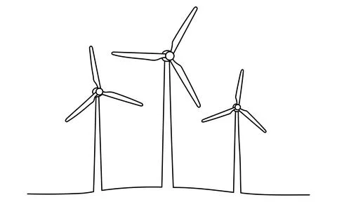 Wind mill, wind generator energy, single continuous line art drawing. Windm.. Stock Illustration