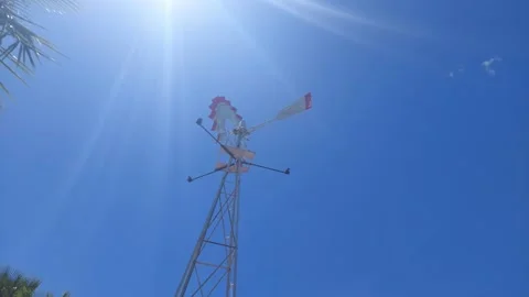 Wind mill in the wind rear angle Stock Footage 173582583