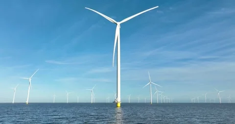 Wind mill, wind turbine, wind into energy. Renewable energy source. Energy Stock Footage 305157254