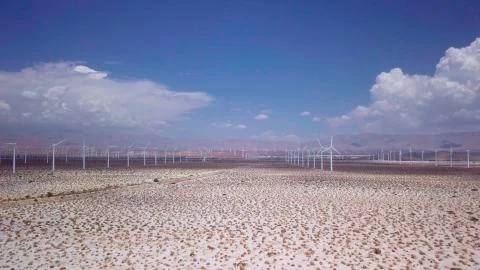 Wind Mills alternative energy near Palm Springs, California. 4K Drone Aerial  Stock Photos