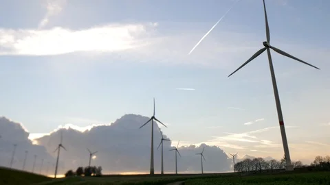 Wind mills rotating Stock Footage 100192559