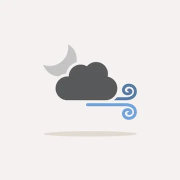 Wind, moon and cloud. Color icon with shadow. Weather vector illustration Stock Illustration