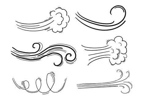 Wind motion doodle line swirl hand drawn steam weather blow isolated on white Stock Illustration