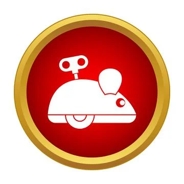Wind up mouse toy icon on red button Stock Illustration