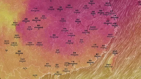 Wind Movement On The Map Of China, Loop Video Stock Footage 292698840