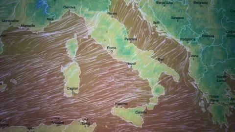 Wind Movement Map Italy, Loop Video Stock Footage 293138480